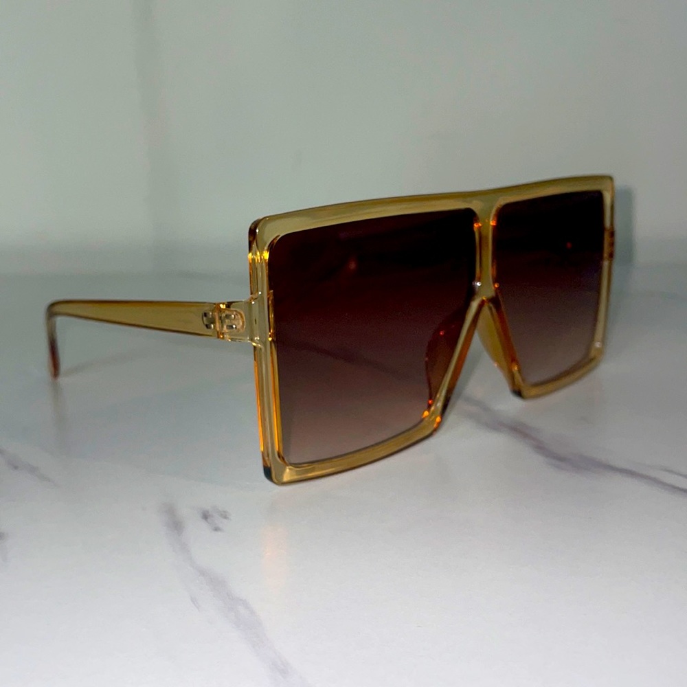 NEW Oversized square shield tan light gold brown sunglasses